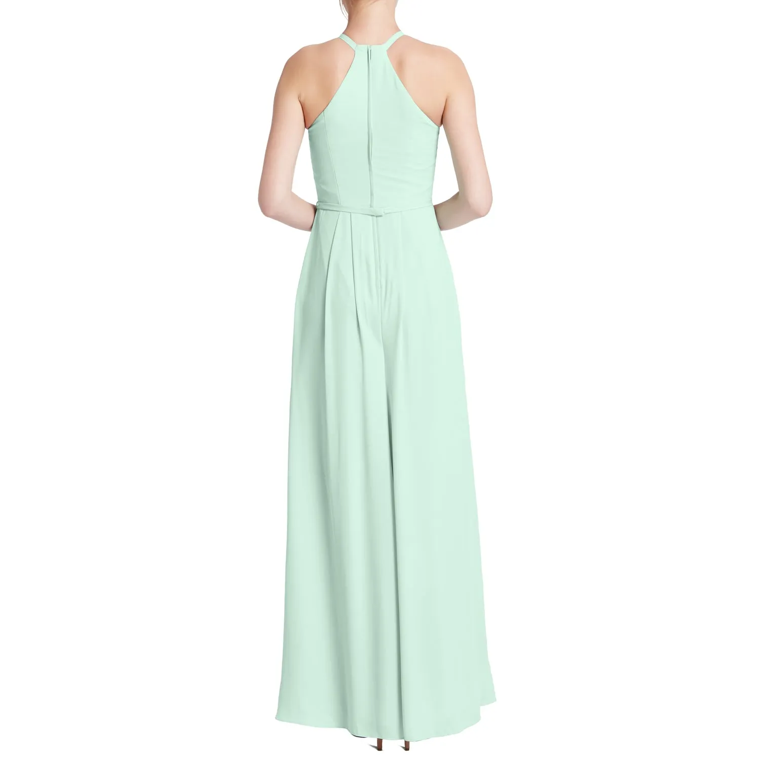 MACloth Women Halter Long Maxi Wedding Party Bridesmaid Dresses with Drape Slit