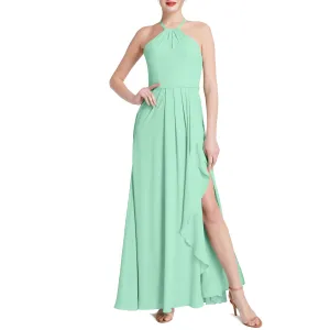 MACloth Women Halter Long Maxi Wedding Party Bridesmaid Dresses with Drape Slit