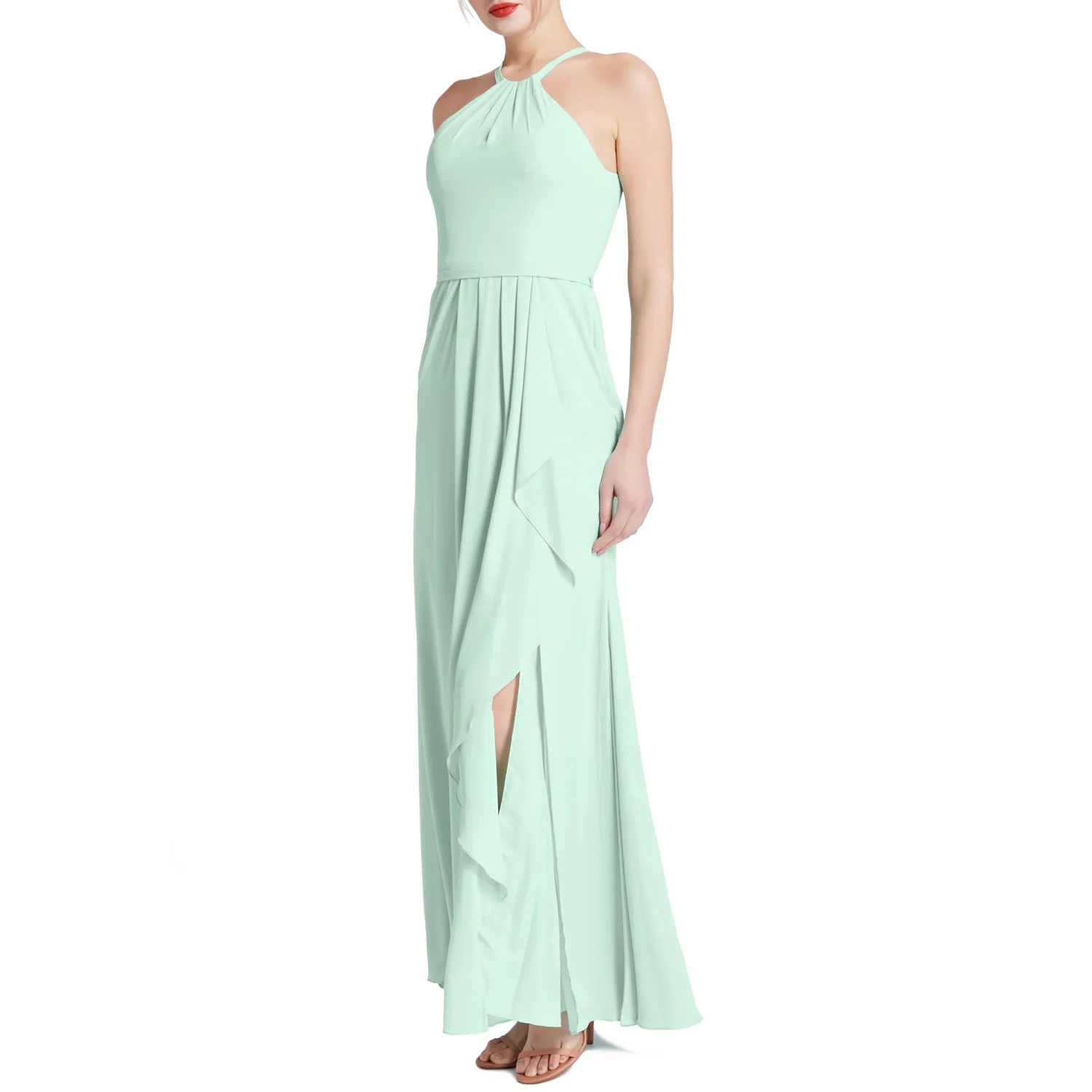 MACloth Women Halter Long Maxi Wedding Party Bridesmaid Dresses with Drape Slit
