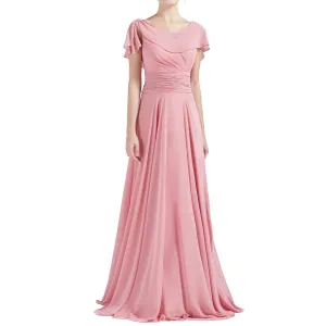 MACloth Women O Neck Ruffle Short Sleeves A Line Maxi Wedding Bridesmaid Dresses