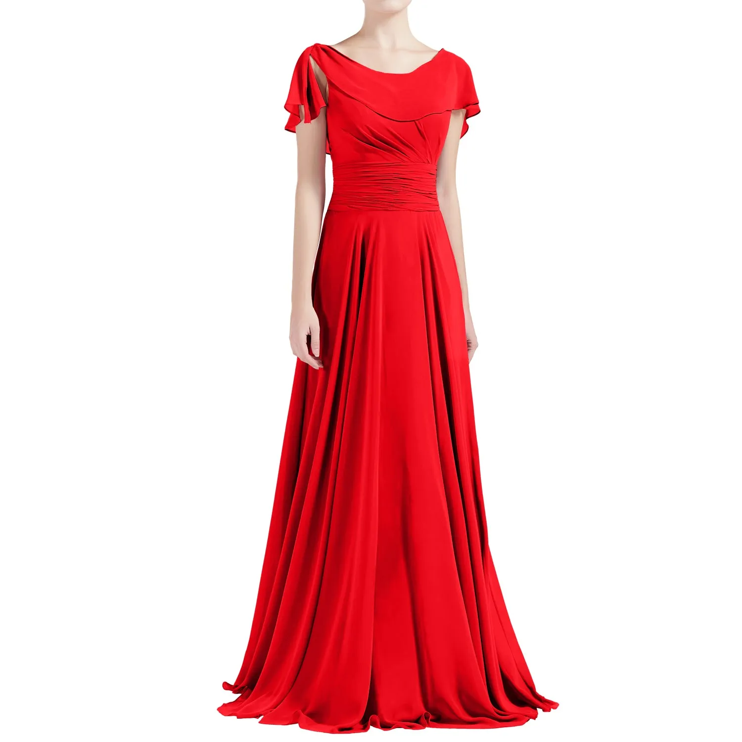 MACloth Women O Neck Ruffle Short Sleeves A Line Maxi Wedding Bridesmaid Dresses