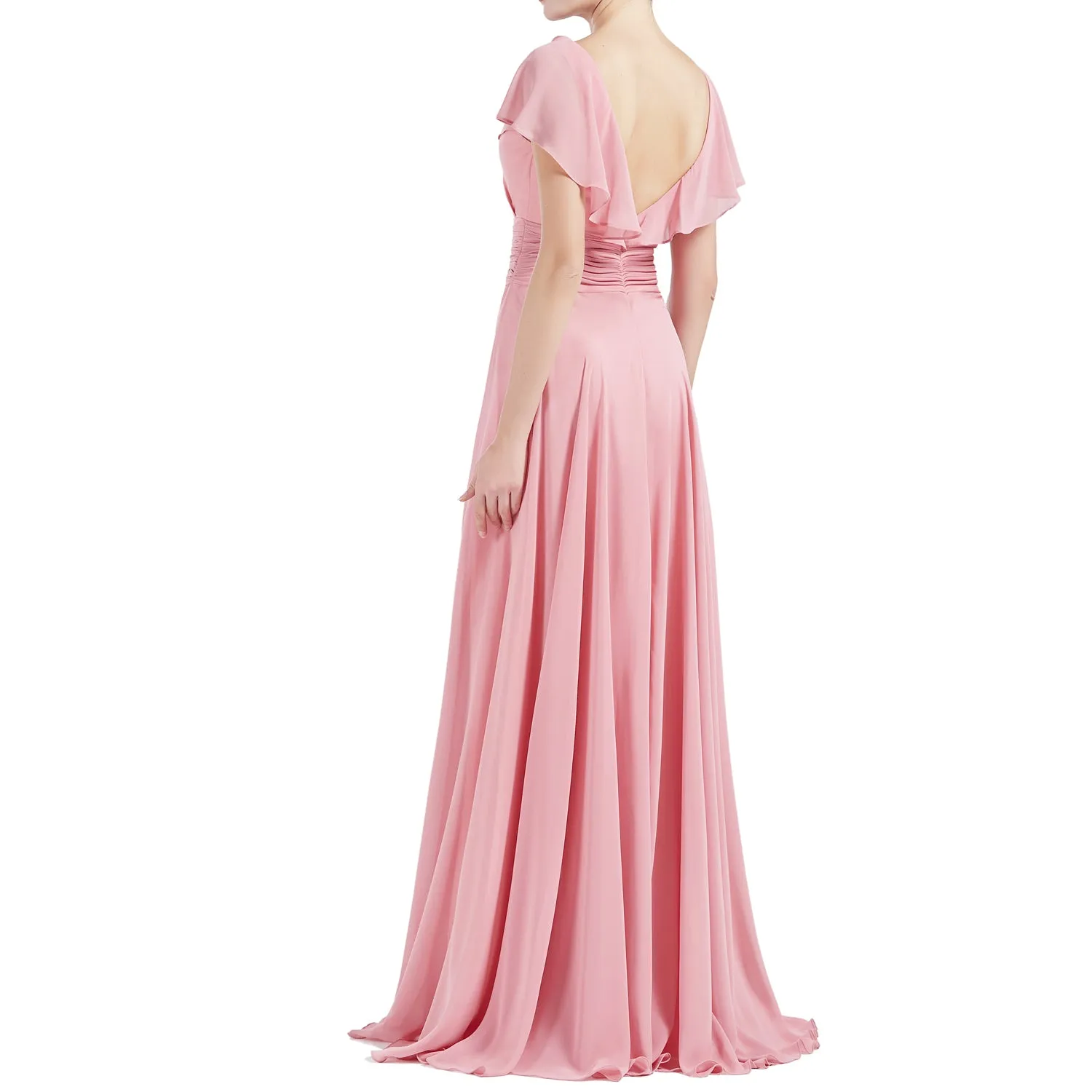MACloth Women O Neck Ruffle Short Sleeves A Line Maxi Wedding Bridesmaid Dresses