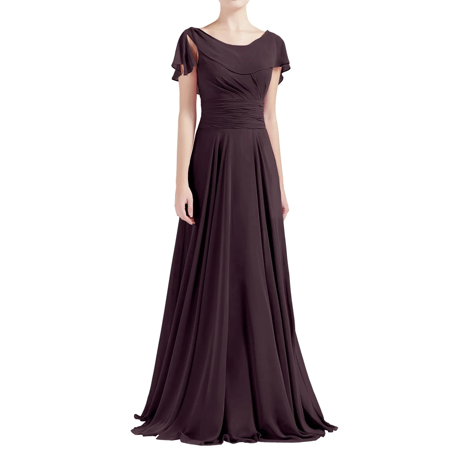 MACloth Women O Neck Ruffle Short Sleeves A Line Maxi Wedding Bridesmaid Dresses