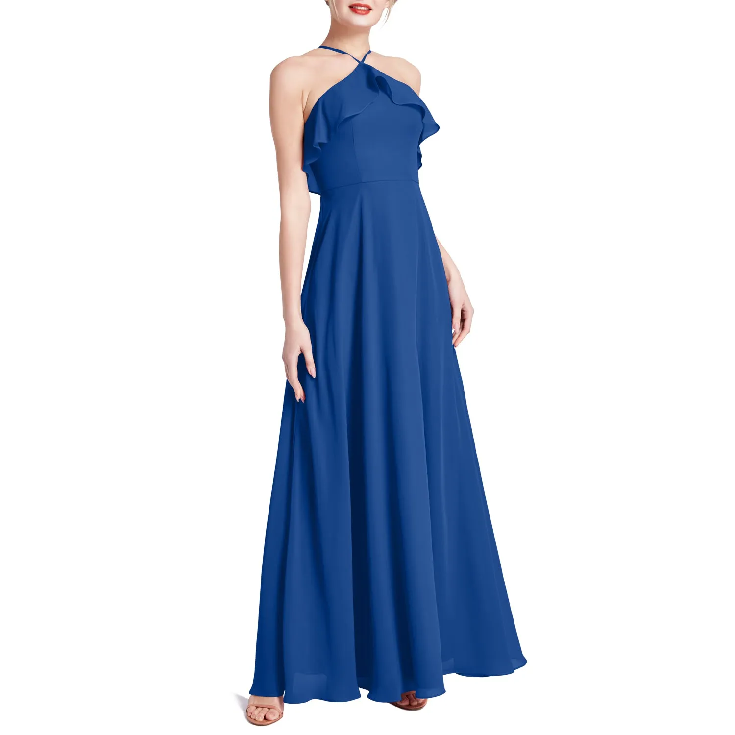 MACloth Women Ruffle Overlay Maxi Wedding Party Bridesmaid Dresses Evening Gown