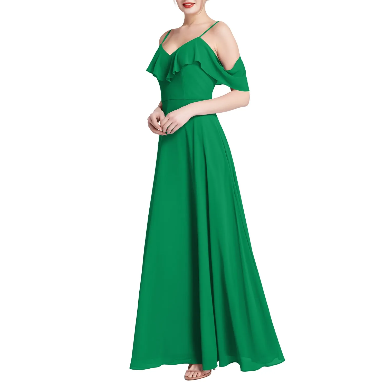 MACloth Women V Neck Cold Shoulder Long Maxi Wedding Party Bridesmaid Dresses