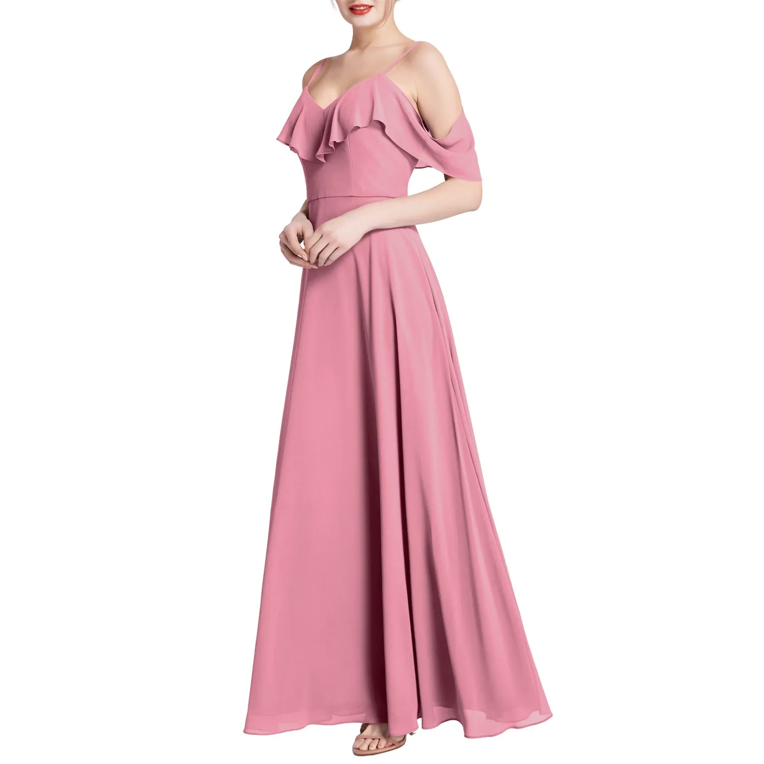 MACloth Women V Neck Cold Shoulder Long Maxi Wedding Party Bridesmaid Dresses