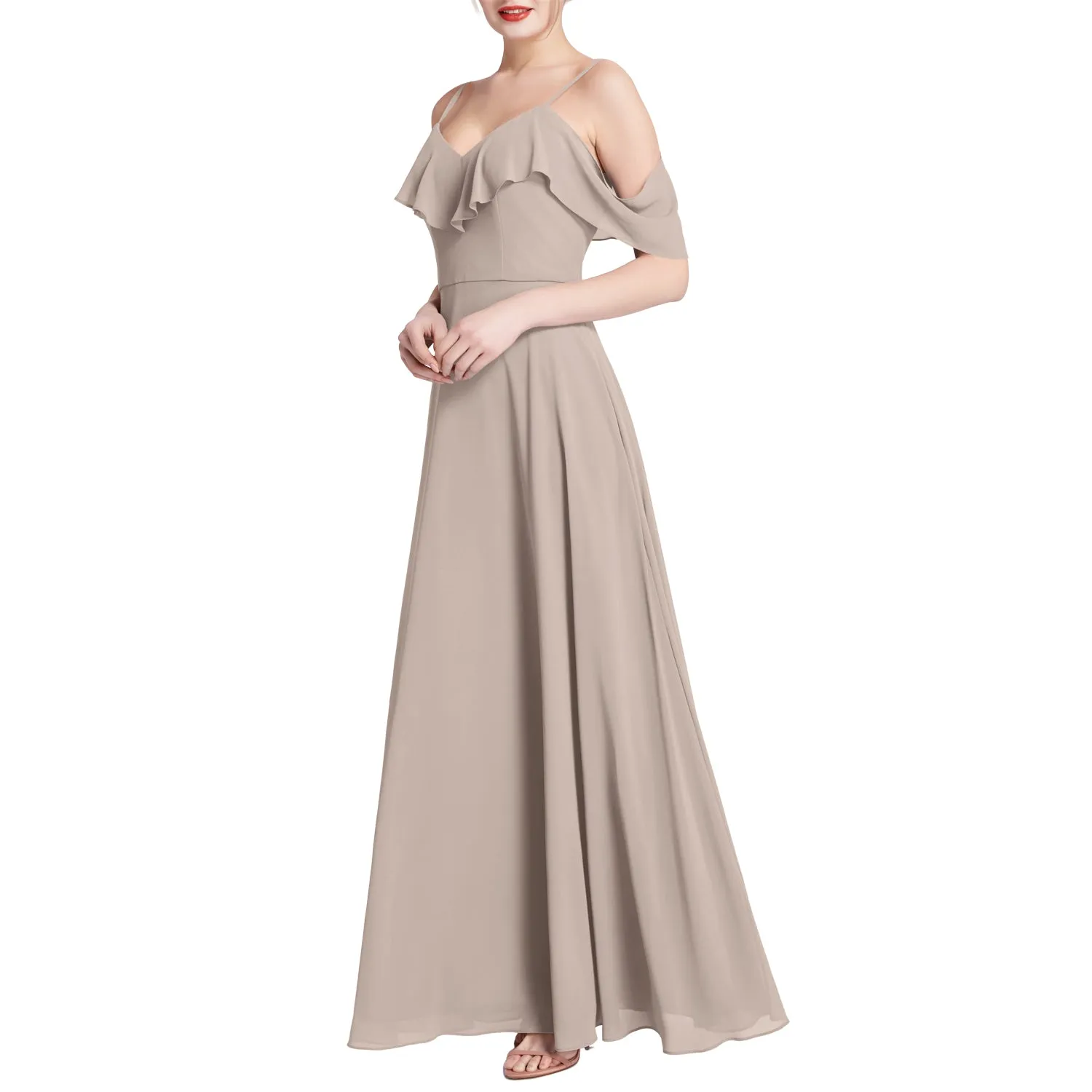 MACloth Women V Neck Cold Shoulder Long Maxi Wedding Party Bridesmaid Dresses
