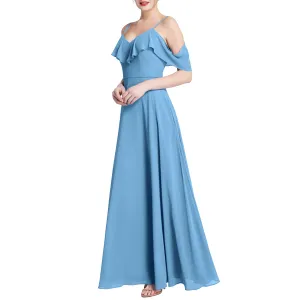 MACloth Women V Neck Cold Shoulder Long Maxi Wedding Party Bridesmaid Dresses