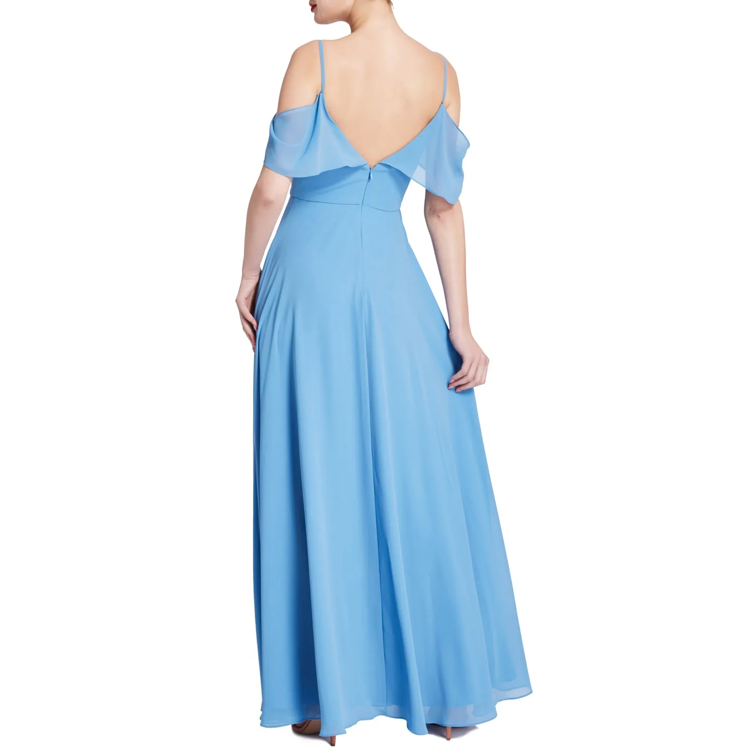 MACloth Women V Neck Cold Shoulder Long Maxi Wedding Party Bridesmaid Dresses