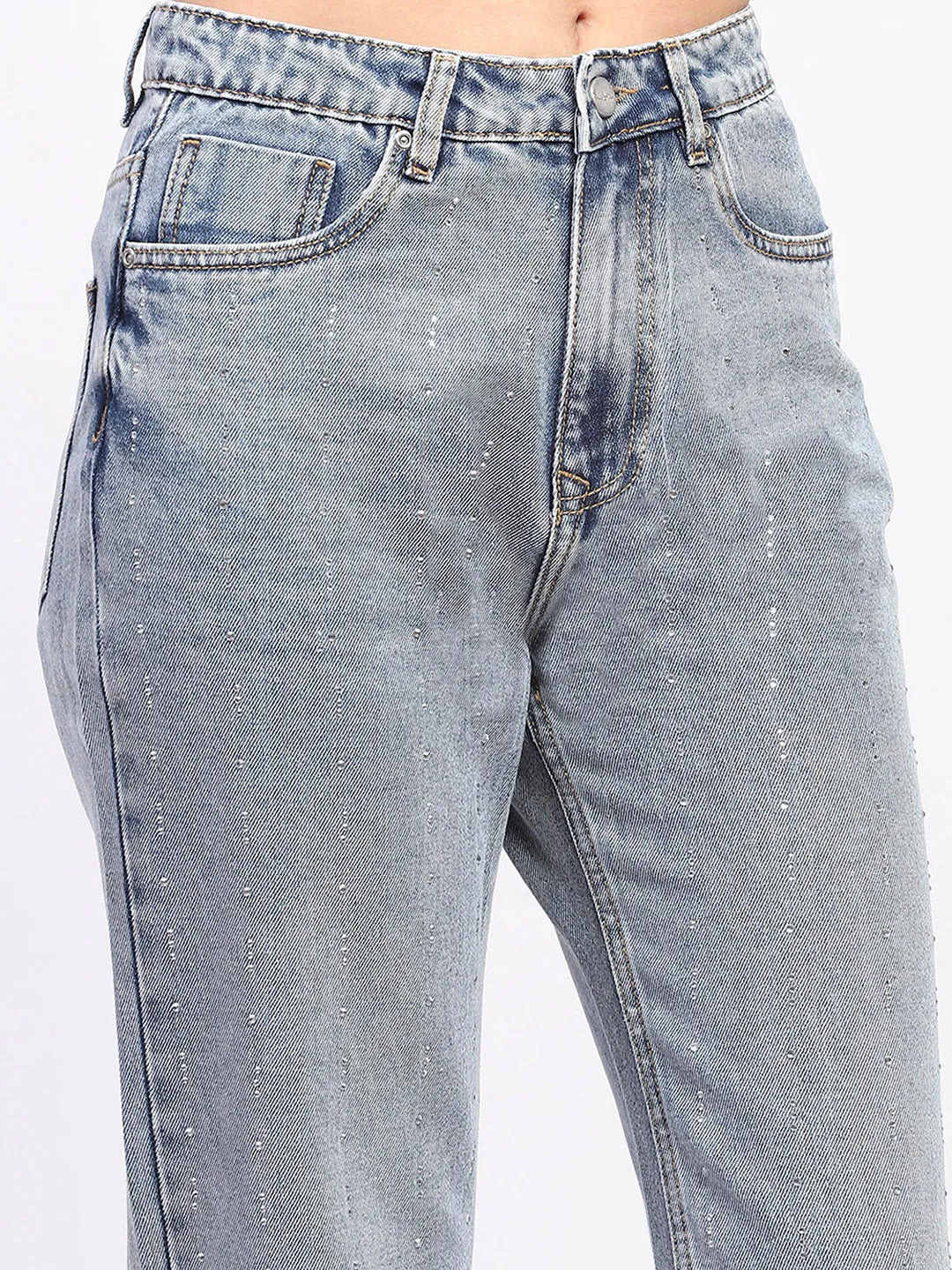 Madame Embellished Light Blue Cotton Denim