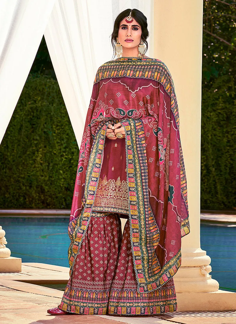 Magenta Aariwork Digital Print Palazzo Suit