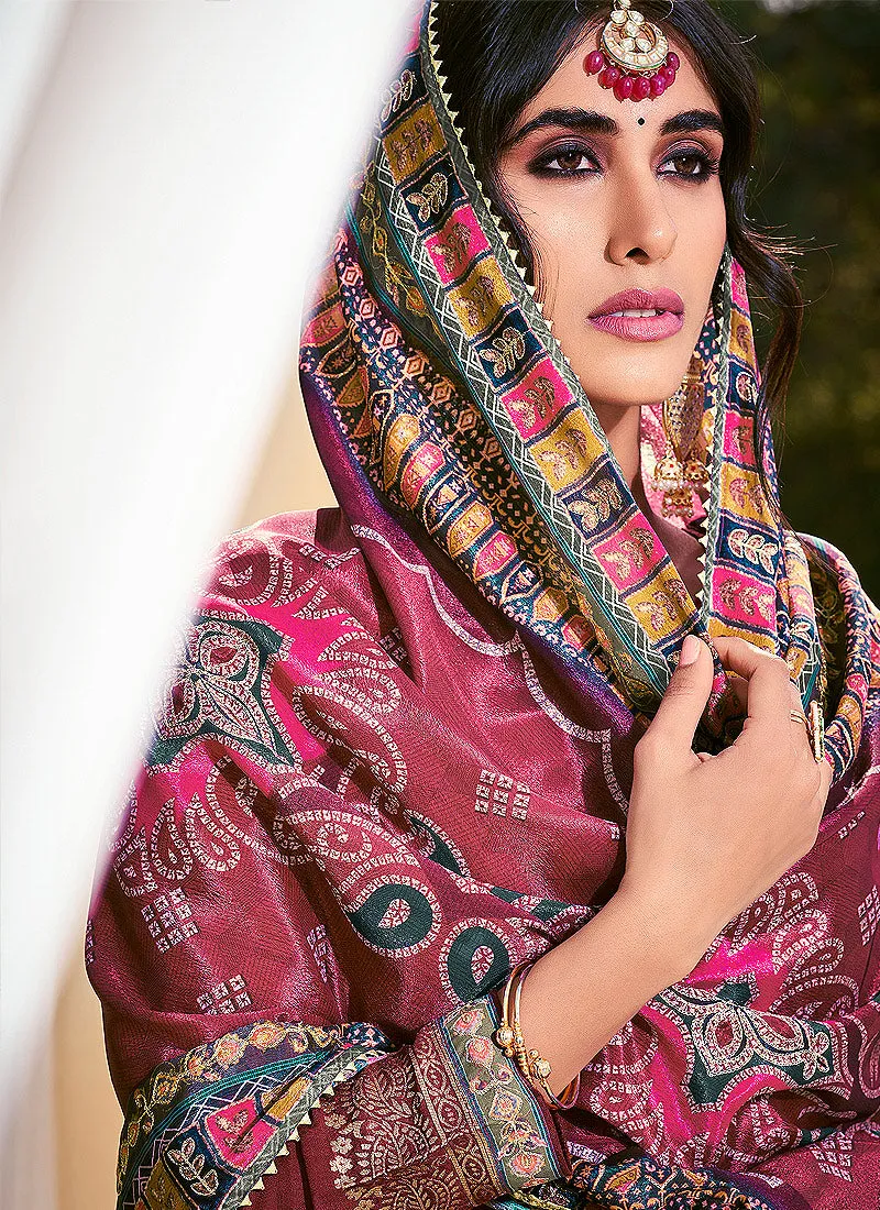 Magenta Aariwork Digital Print Palazzo Suit
