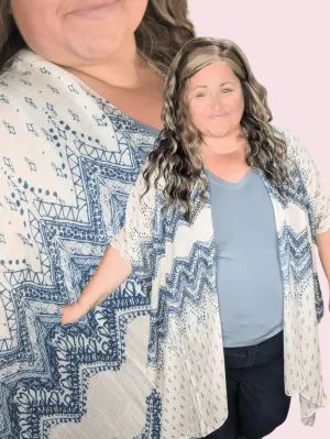 Maggie Boho Chevron Kimono in Natural   Navy