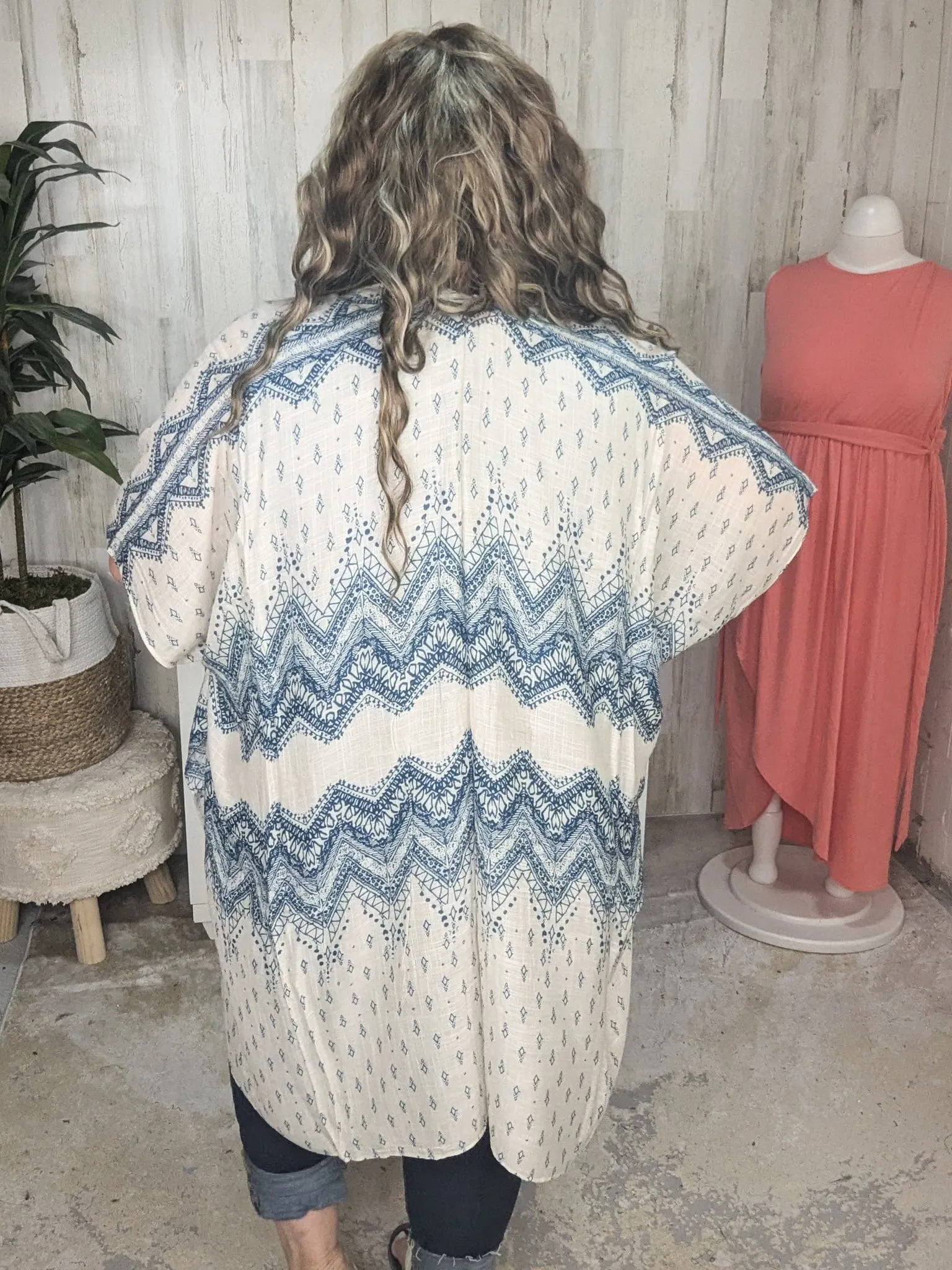 Maggie Boho Chevron Kimono in Natural   Navy