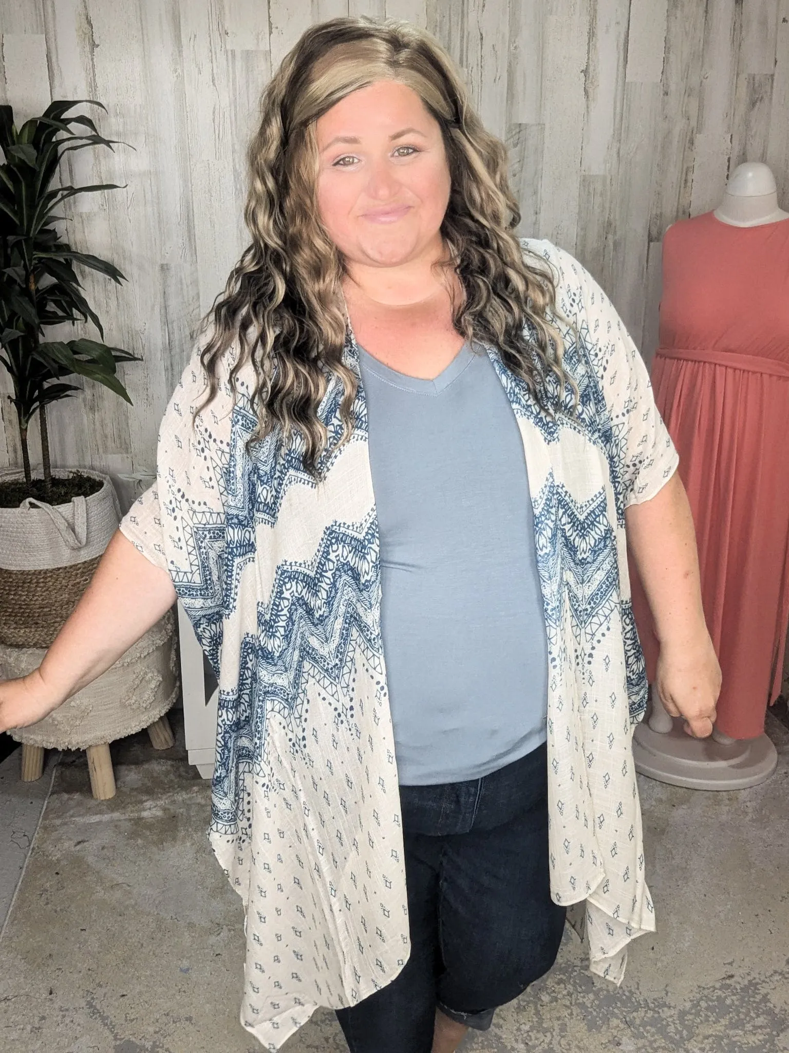 Maggie Boho Chevron Kimono in Natural   Navy