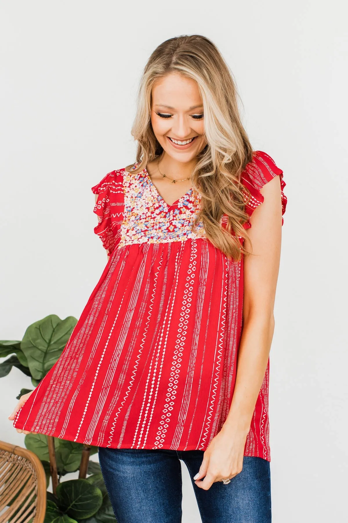 Make Way For The New Embroidered Blouse- Red