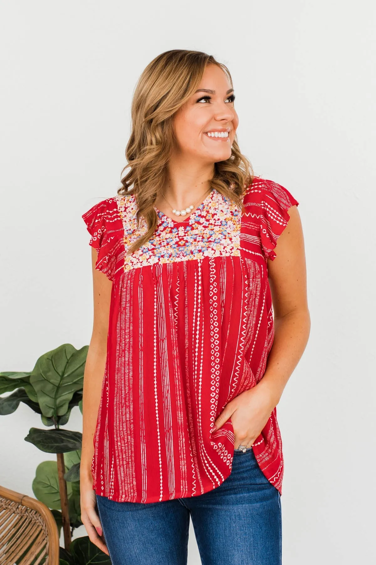 Make Way For The New Embroidered Blouse- Red