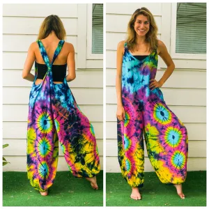 Mandala Blue Eye Hand Dyed Hippie Racerback Dungarees Jumpsuit Romper