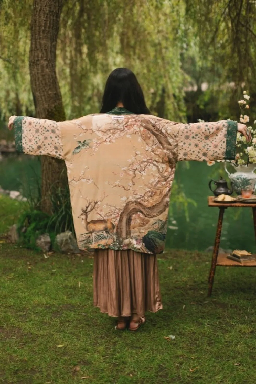 MARKET OF STARS FABLE MATINEE MID-LENGTH DUSTER KIMONO WITH DEER   MOON