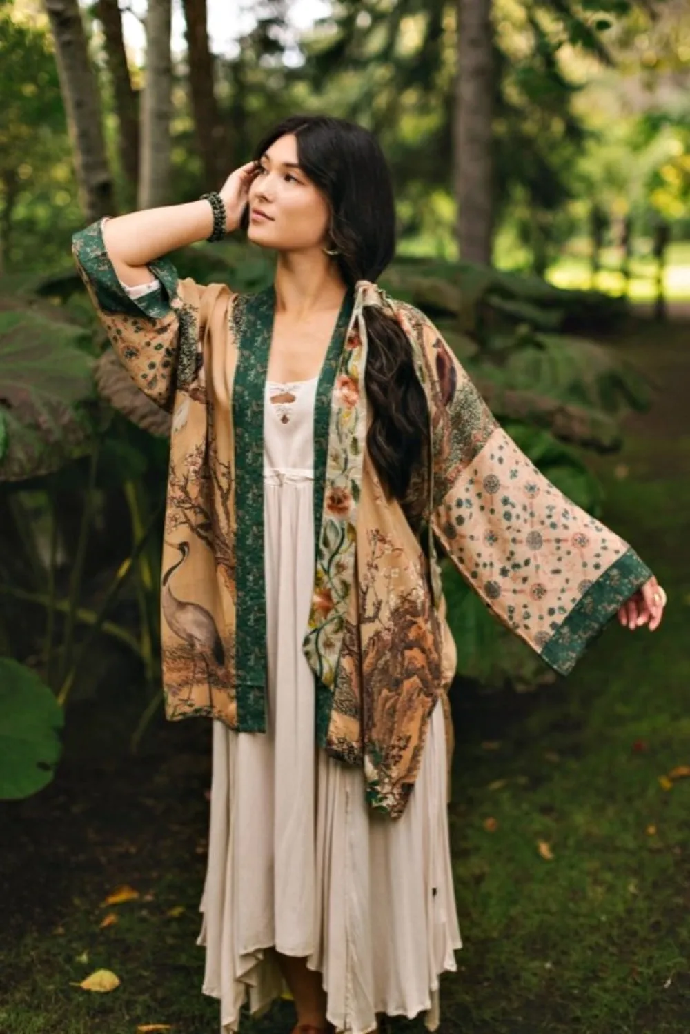 MARKET OF STARS FABLE MATINEE MID-LENGTH DUSTER KIMONO WITH DEER   MOON