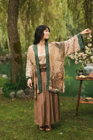 MARKET OF STARS FABLE MATINEE MID-LENGTH DUSTER KIMONO WITH DEER   MOON