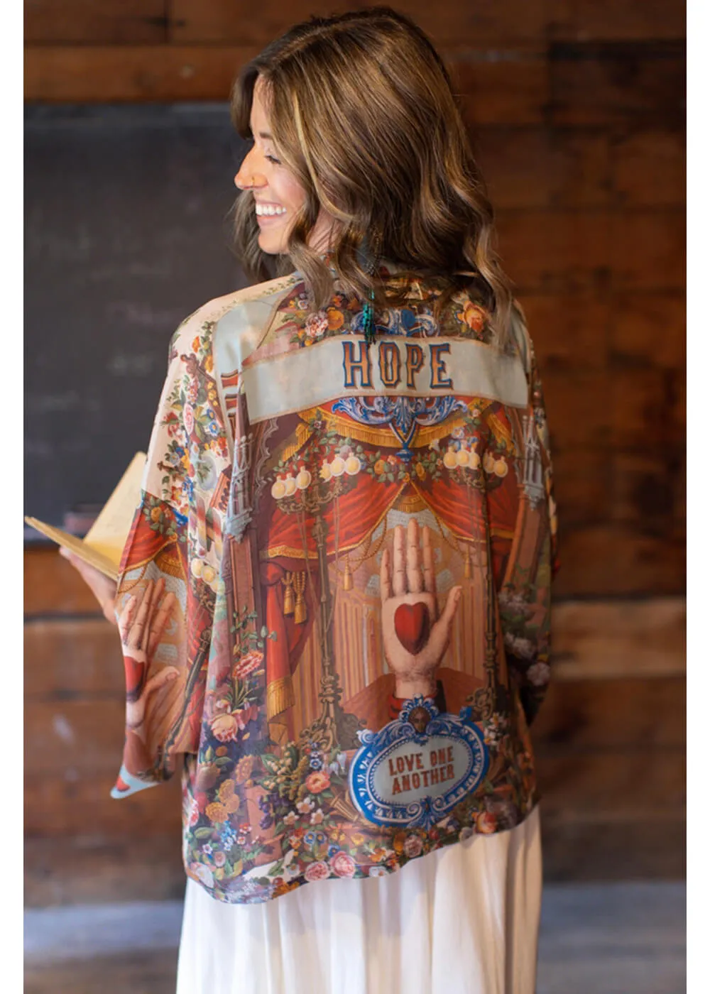Market Of Stars Love Language Short Kimono Blauw