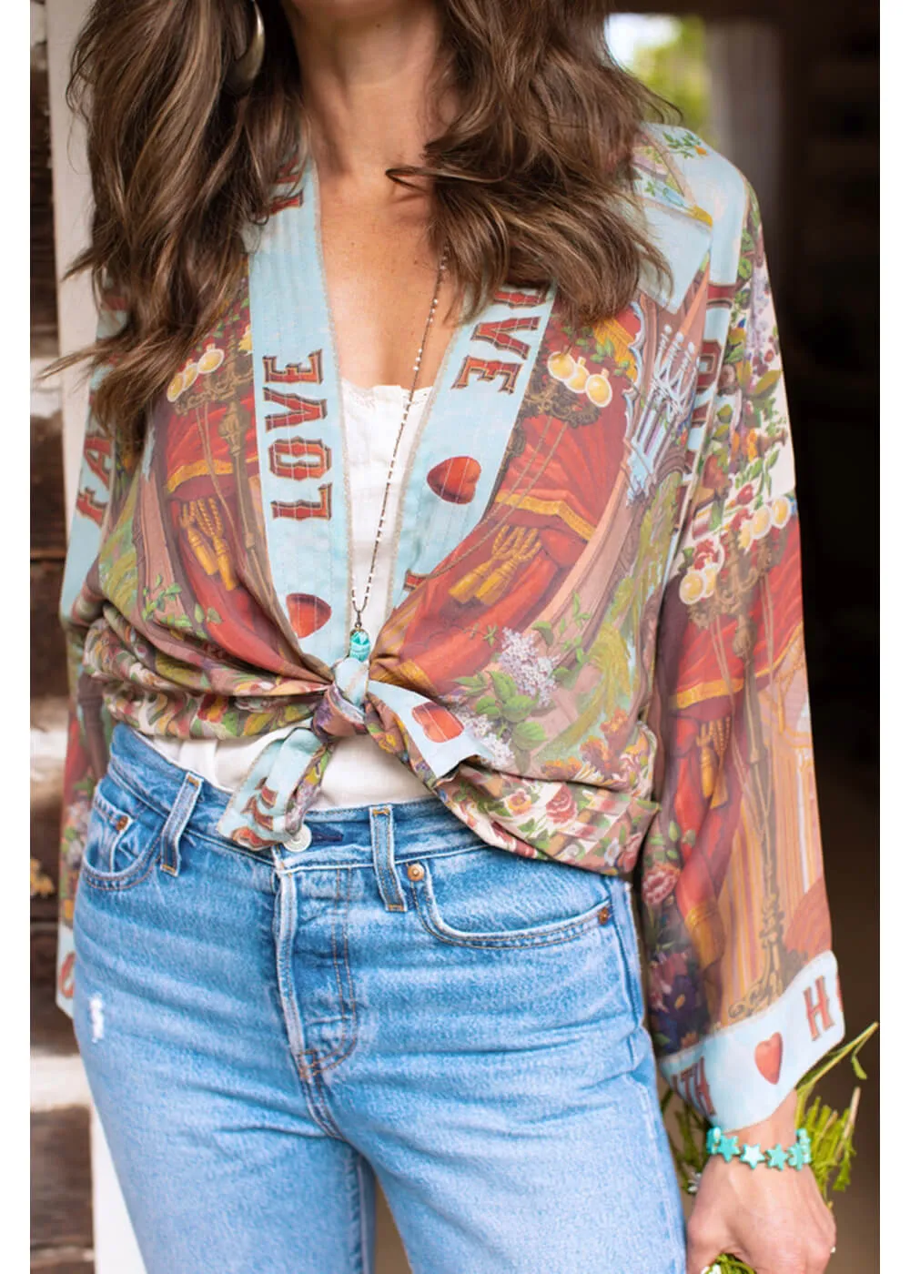 Market Of Stars Love Language Short Kimono Blauw