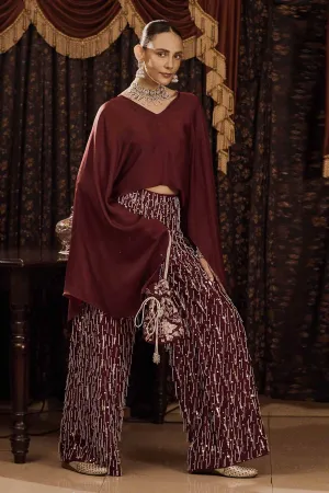 Maroon Embroidered Kaftan Set