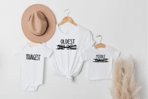 Matching Sibling White Tops Youngest, Middle and Oldest Child