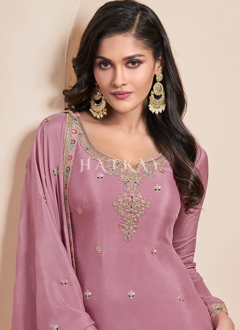 Mauve Purple Multi Embroidery Palazzo Suit