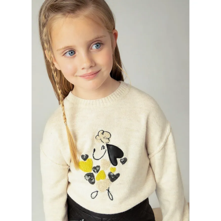 Mayoral Chickpea Embroidered Puppy Sweater