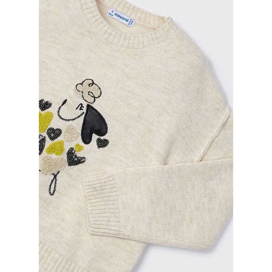 Mayoral Chickpea Embroidered Puppy Sweater