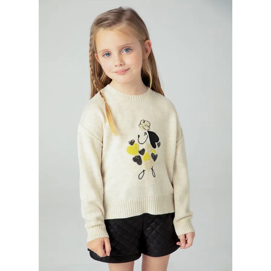 Mayoral Chickpea Embroidered Puppy Sweater