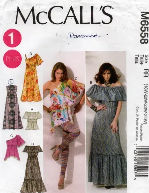 McCall's 6558 Womens EASY Wide Ruffled Peasant Tops & Dresses Out Of Print Sewing Pattern Size 18 - 24 UNCUT Factory Folded