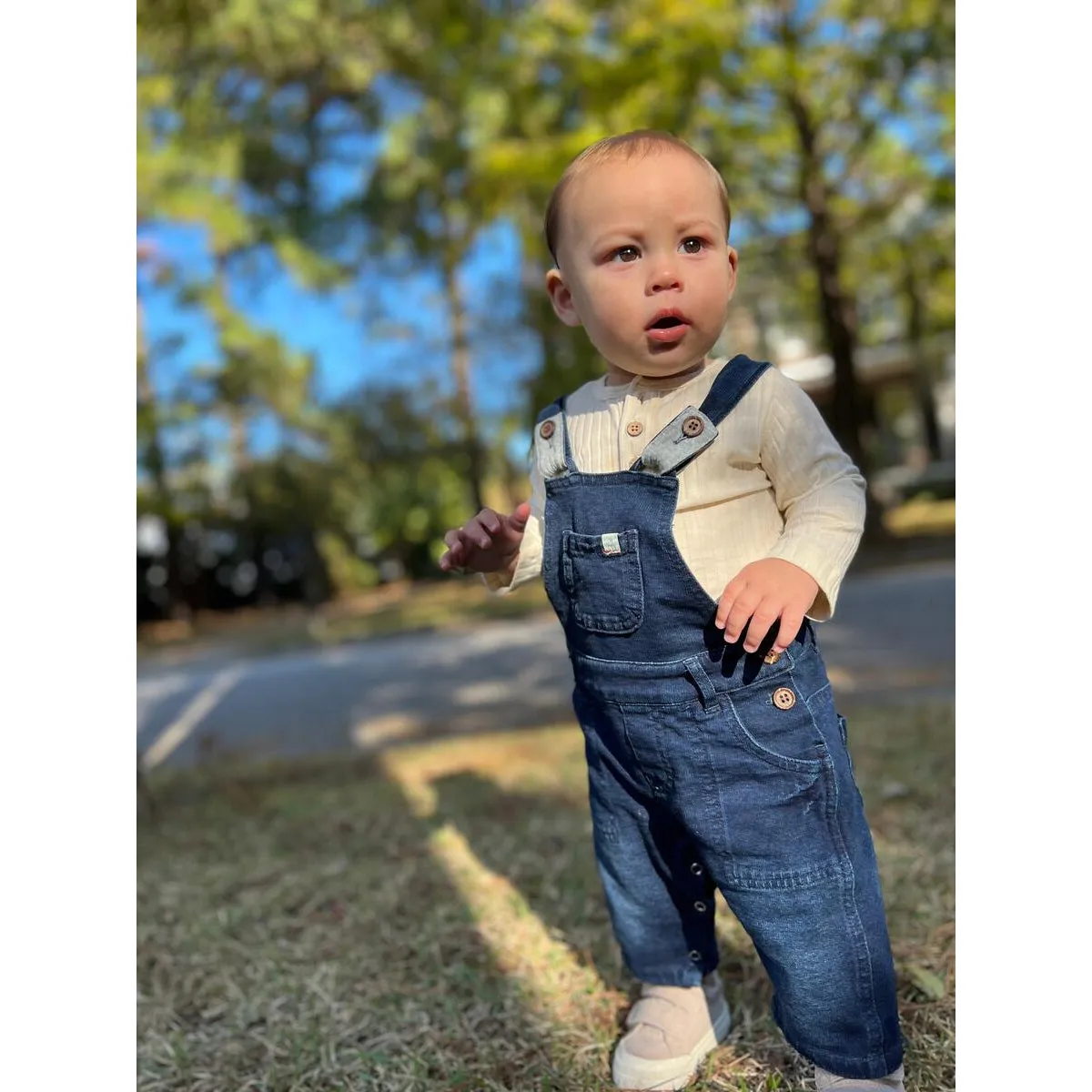 Me & Henry Aynor Rib Long Sleeve Onesie - Cream