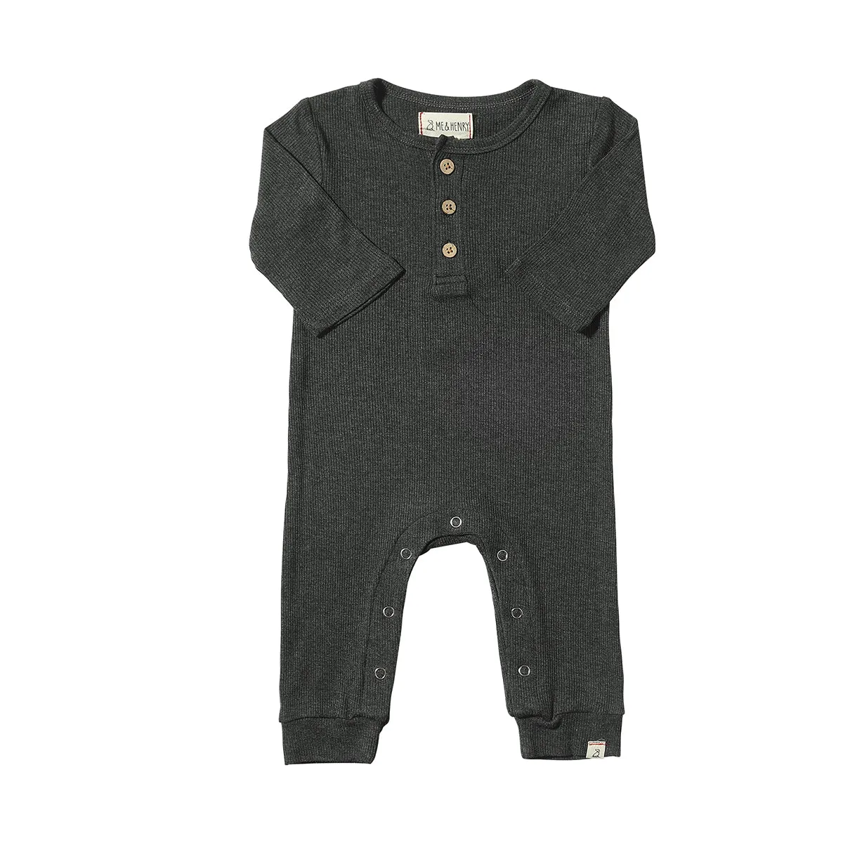 Me & Henry Charcoal Ribbed Mason Romper