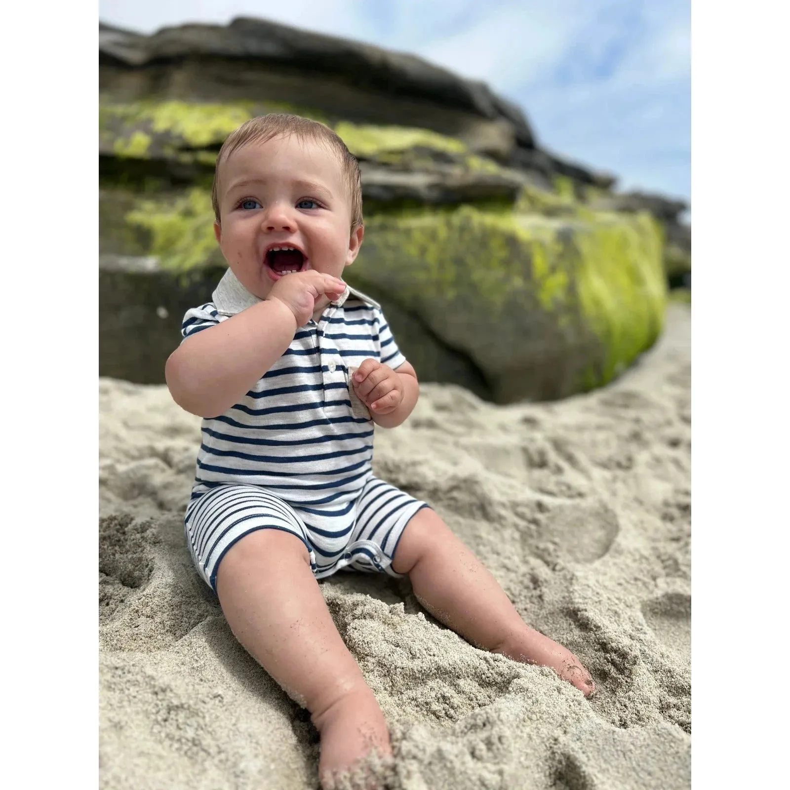 Me & Henry Saltash Polo Romper - Navy/White