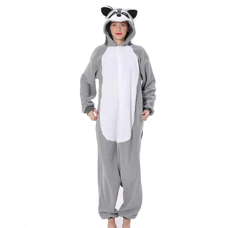 Men Pajamas Animal Kigurumi Women Raccoon Onesies For Adults Cartoon One-Piece Pijamas Full Body Birthday Gift Cosplay Costume