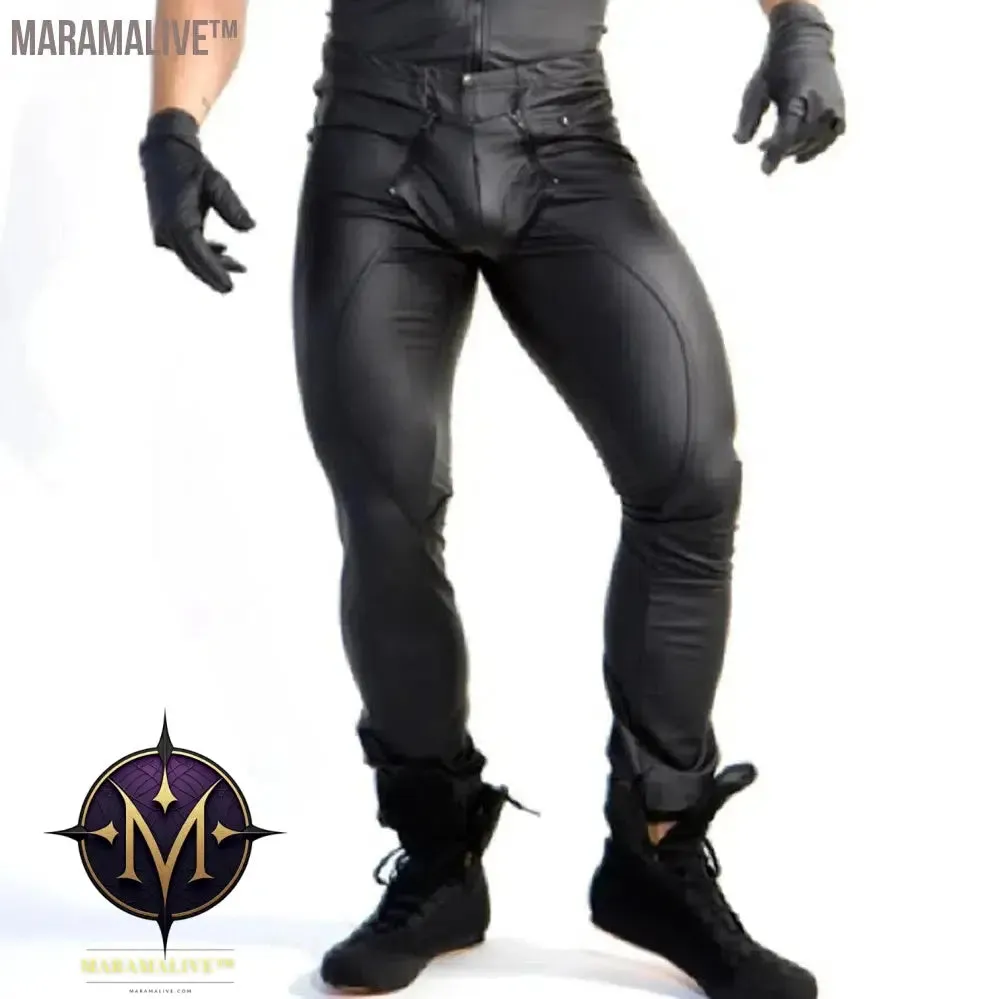 Men's Leather Trousers PU Leather Legging Wet Look Skinny Pouch Open Pants Pants Clubwear Tights Punk Clothing