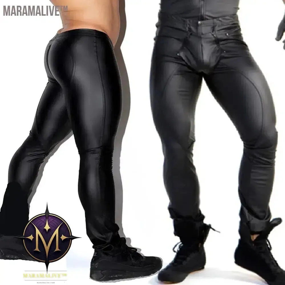 Men's Leather Trousers PU Leather Legging Wet Look Skinny Pouch Open Pants Pants Clubwear Tights Punk Clothing