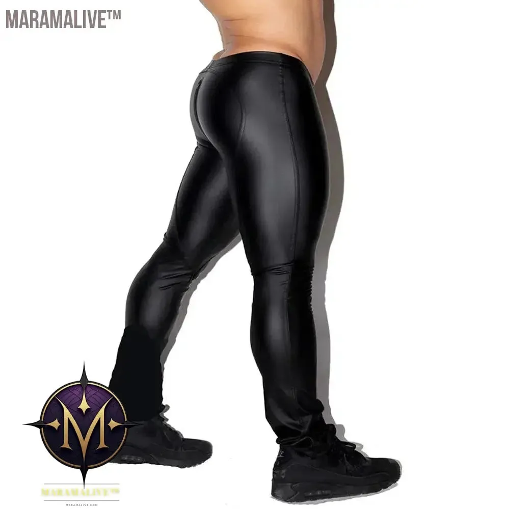 Men's Leather Trousers PU Leather Legging Wet Look Skinny Pouch Open Pants Pants Clubwear Tights Punk Clothing