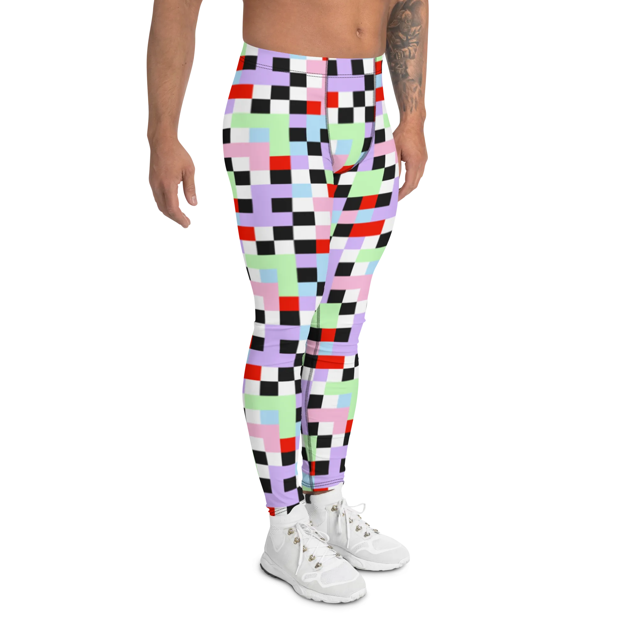 Mens Leggings, Pastel Goth Checks