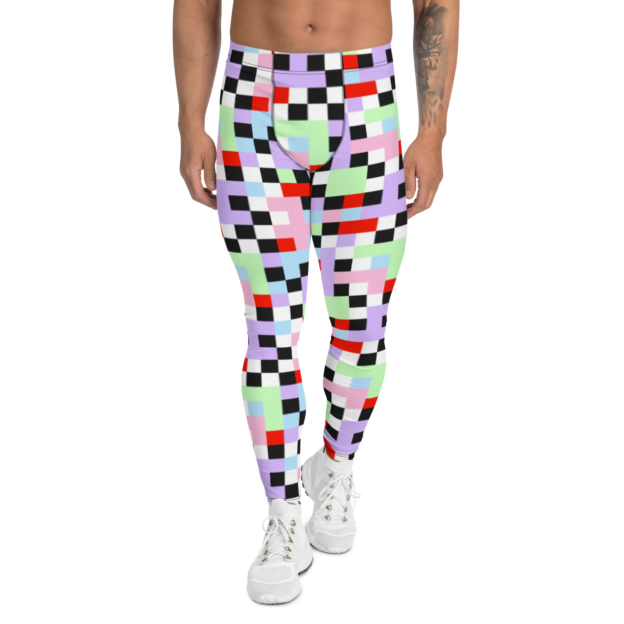 Mens Leggings, Pastel Goth Checks