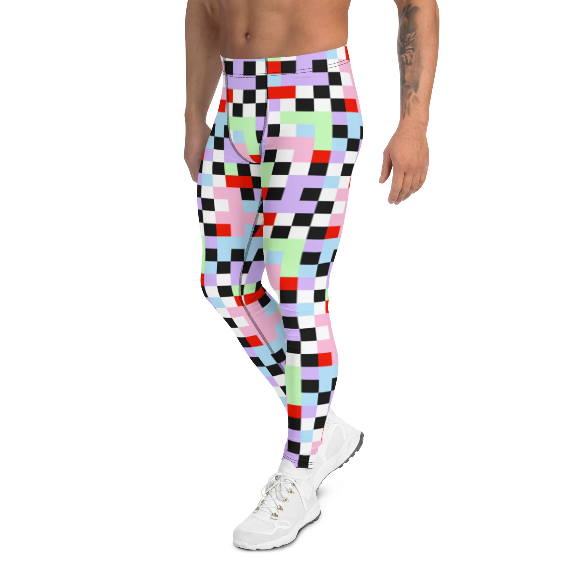 Mens Leggings, Pastel Goth Checks