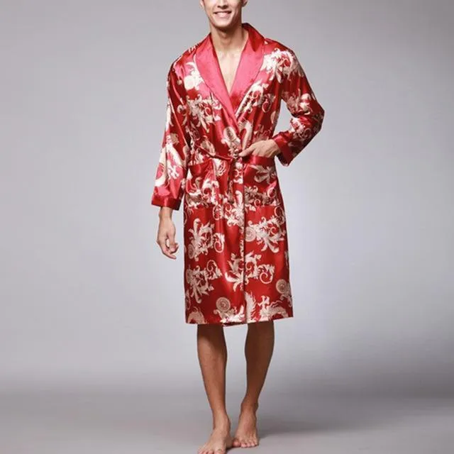 Mens Satin Silk Pajamas Kimono Bathrobe