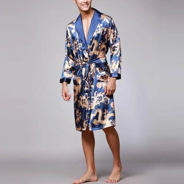Mens Satin Silk Pajamas Kimono Bathrobe