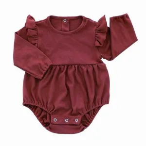 Merlot Long Sleeve Flutter Baby Onesie