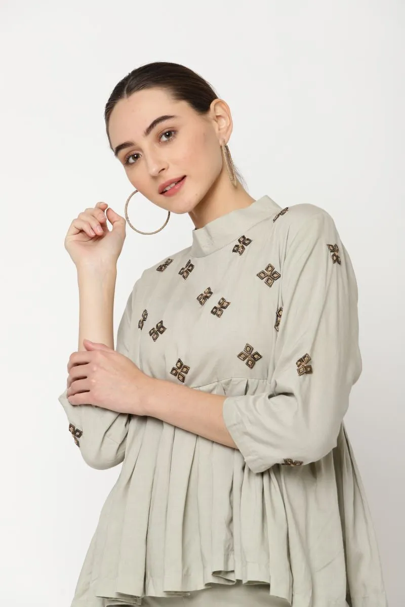Merlot squirrel grey peplum top