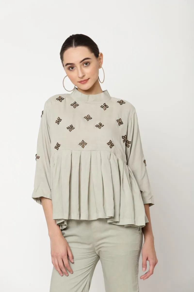 Merlot squirrel grey peplum top