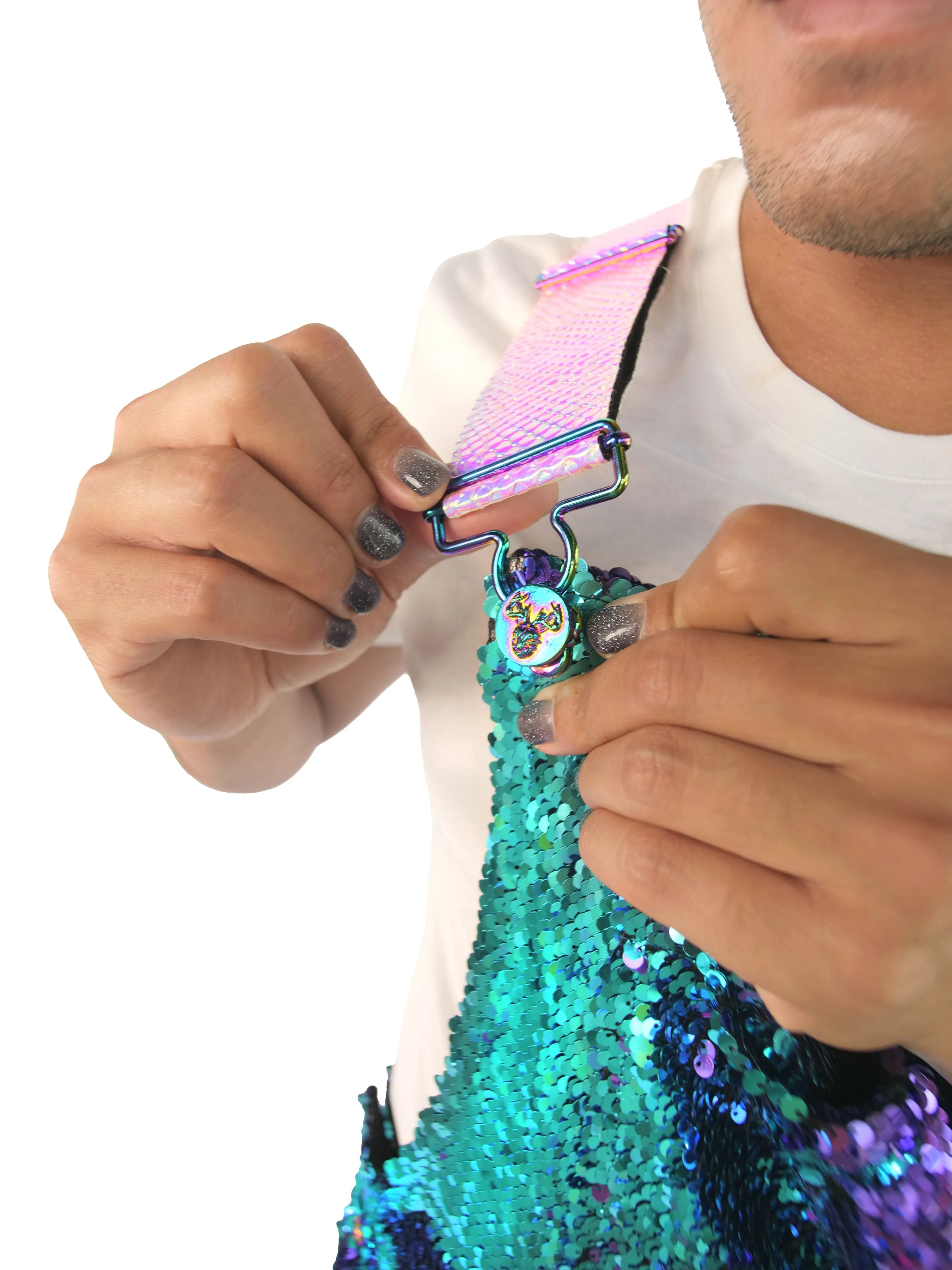 Mermaid Mystic Men's Short Sequin Overalls